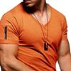Men's Zip Deco Muscle T-Shirts Short Sleeve V Neck Workout Athletic T-Shirt Bodybuilding Solid Casual Tee Tops (Orange,3X-Large) view 3