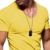 QOAAIE Men's Zip Deco Muscle T-Shirts Short Sleeve V Neck Workout Athletic T-Shirt Bodybuilding Solid Casual Tee Tops (Yellow,XX-Large) view 3