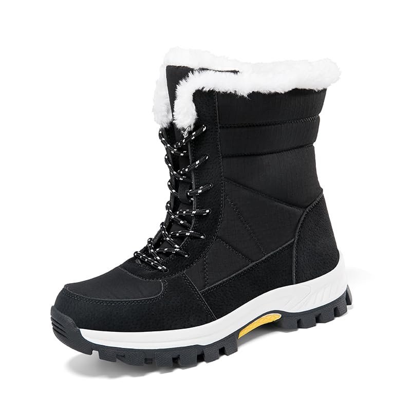 Gosetony Women's Snow Boots Bootie Cotton Padded Shoes High-top Lace Up