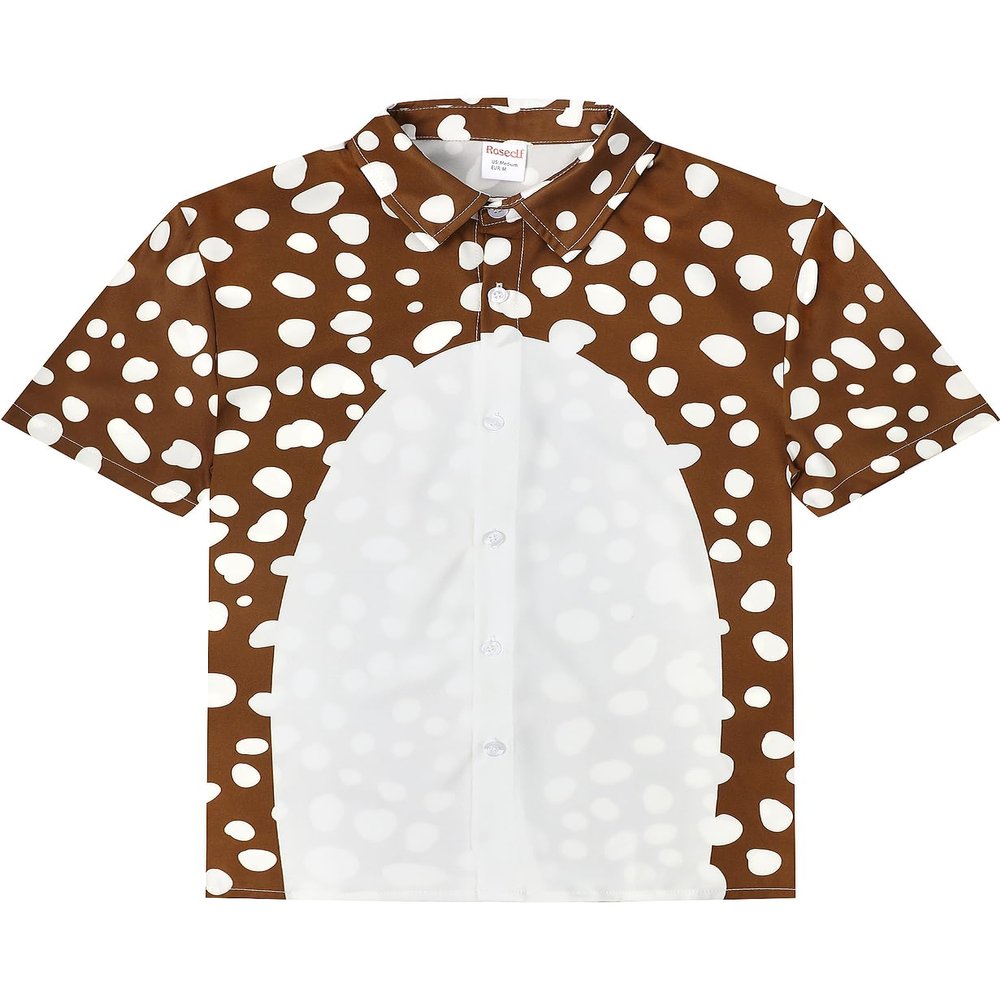 Boy's Christmas Reindeer Shirt Elk Animal Print Kids Girls Novelty Button Down Short Sleeve Outfit, Deer, Small