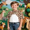 Boy's Christmas Reindeer Shirt Elk Animal Print Kids Girls Novelty Button Down Short Sleeve Outfit, Deer, Small view 2