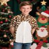 Boy's Christmas Reindeer Shirt Elk Animal Print Kids Girls Novelty Button Down Short Sleeve Outfit, Deer, Small view 3