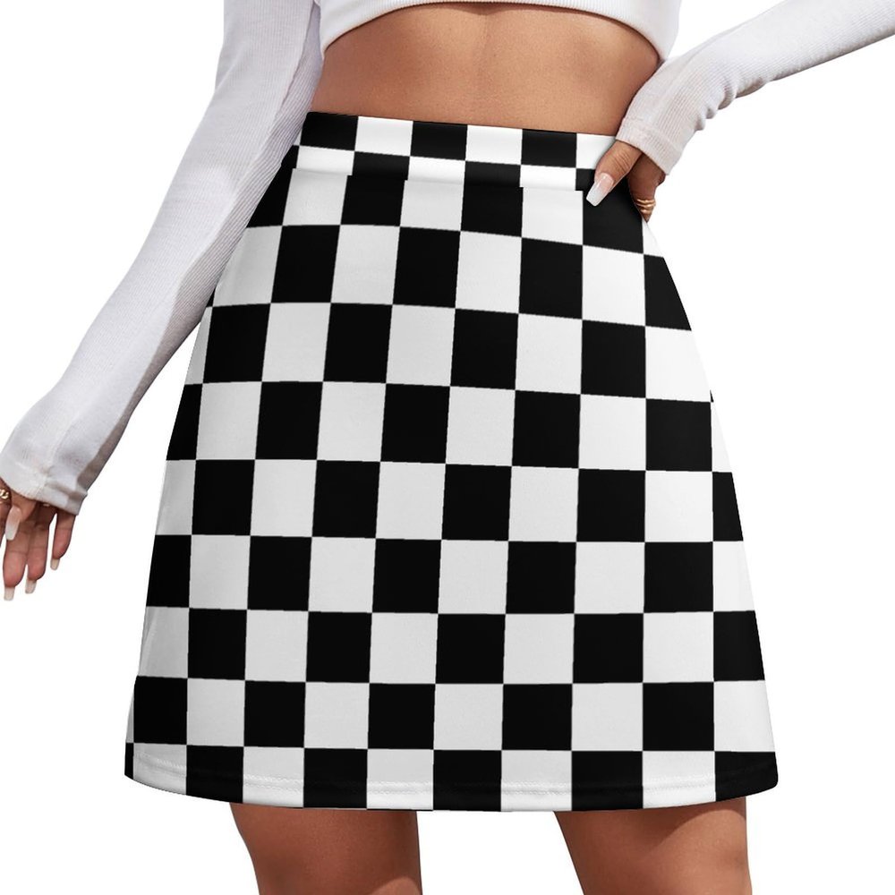 TVCATYE Chess Checkerboard Short Skirt Athletic Skorts Women Golf Skirts Mini Skirt Breathable High Waist Workout Sports Skort White