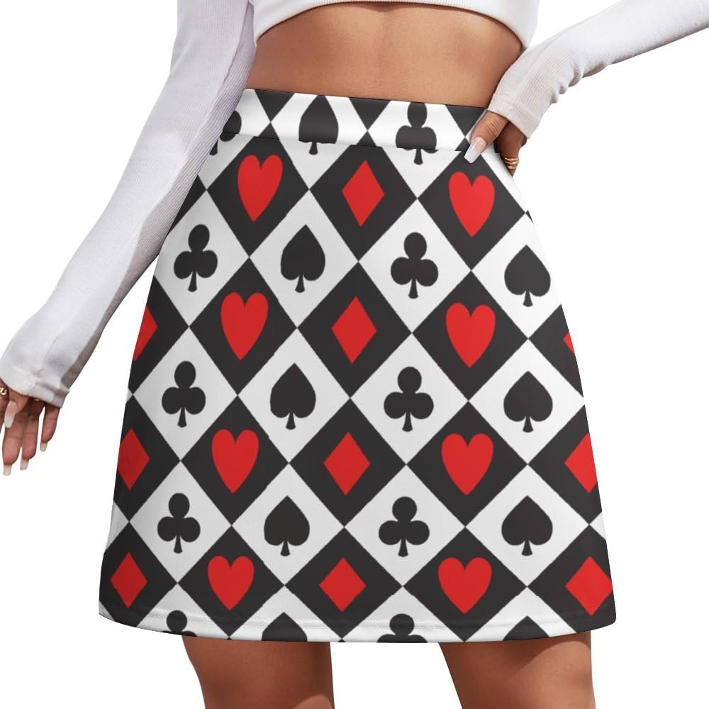 TVCATYE Playing Cards Pattern Short Skirt Athletic Skorts Women Golf Skirts Pickleball Skort Breathable High Waist Workout Sports Skort Black