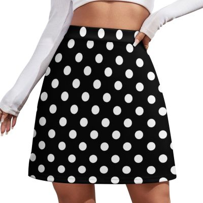 Dots Pattern Black White Short Skirt Athletic Skorts Womens Golf Skirts Pickleball Skort Breathable High Waist Workout Exercise Skort
