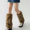 Altsuceser Women's Leg Warmers, Fashion Faux Fur Fuzzy Leg Warmer, Long Boots Shoes Cuff Cover Dark Brown One Size view 2