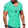 Men's Zip Deco Muscle T-Shirts Short Sleeve V Neck Workout Athletic T-Shirt Bodybuilding Solid Casual Tee Tops (Green,X-Large) view 1