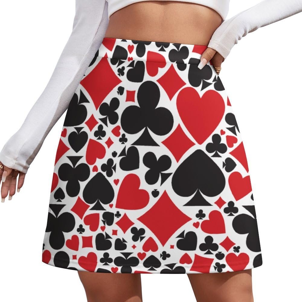 TVCATYE Poker Card Print Short Skirt Athletic Skorts Women Golf Skirts Pickleball Skort Breathable High Waist Workout Sport Skort Red