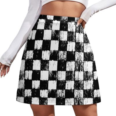 TVCATYE Checkerboard Retro Pattern Short Skirt Athletic Skorts Womens Golf Skirts Mini Skirt Breathable High Waist Workout Activewear Skort Black