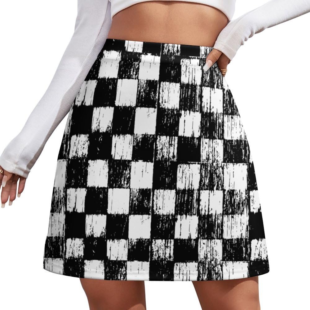 TVCATYE Checkerboard Retro Pattern Short Skirt Athletic Skorts Womens Golf Skirts Mini Skirt Breathable High Waist Workout Activewear Skort Black