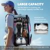 AUROTIER Rolling Baseball Backpack with Off-road Wheels, Wheeled Catchers Gear Bag for Baseball Equipment, 4 Bats, Large Softball Bag for TBall, Helmet & Accessories with Fence Hook, Blue-pink view 2