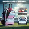 AUROTIER Rolling Baseball Backpack with Off-road Wheels, Wheeled Catchers Gear Bag for Baseball Equipment, 4 Bats, Large Softball Bag for TBall, Helmet & Accessories with Fence Hook, Blue-pink view 4