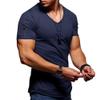 Men's Zip Deco Muscle T-Shirts Short Sleeve V Neck Workout Athletic T-Shirt Bodybuilding Solid Casual Tee Tops (Dark Blue3,Small) view 1