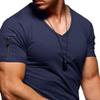 Men's Zip Deco Muscle T-Shirts Short Sleeve V Neck Workout Athletic T-Shirt Bodybuilding Solid Casual Tee Tops (Dark Blue3,Small) view 2