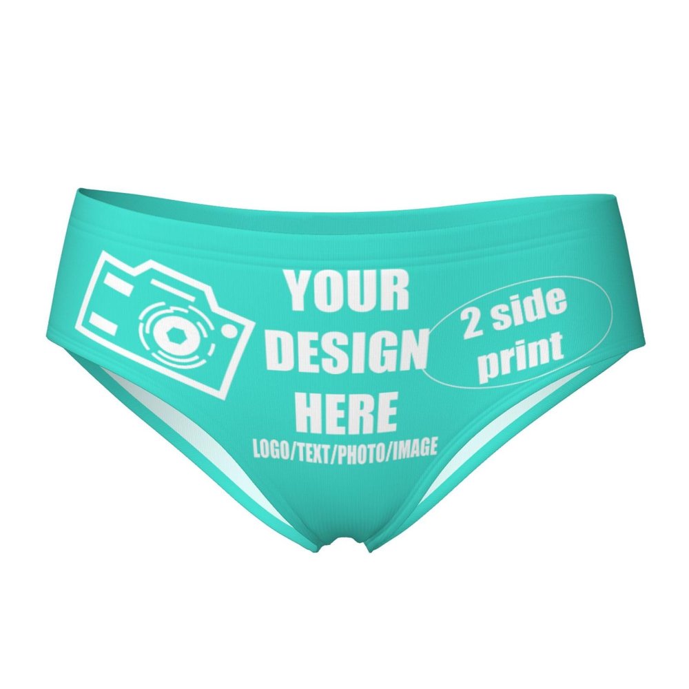 Custom Panties Add Your Text/Photo Customized Panties Underwear with Photo Personalized Sexy Funny Panties Underwear for women Design Gift for Mom Wife Valentine Day Large Cyan