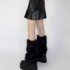 Altsuceser Women's Leg Warmers, Fashion Faux Fur Fuzzy Leg Warmer, Long Boots Shoes Cuff Cover Black1 One Size view 2