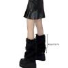 Altsuceser Women's Leg Warmers, Fashion Faux Fur Fuzzy Leg Warmer, Long Boots Shoes Cuff Cover Black1 One Size view 3