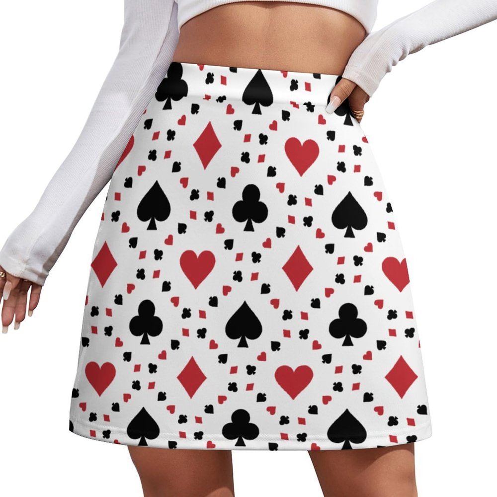 TVCATYE Playing Cards Short Skirt Athletic Skorts Women Golf Skirts Tennis Skirts Breathable High Waist Workout Activewear Skort White