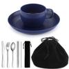 Camping Essentials Set, HOMQUEN Camping Plates and Bowls Set, Coffee Mug, Travel Cutlery Set Include Spoon, Fork, Knife for Work, Outdoor,Picnic, Camp (Blue)