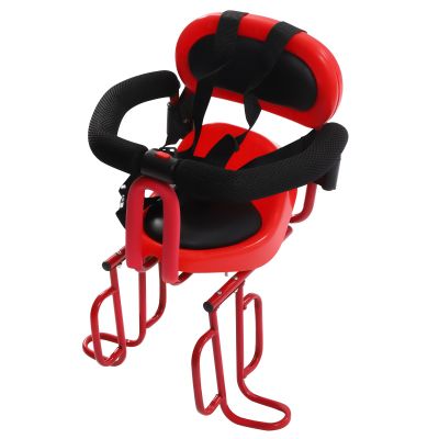 MUSESPANI Portable Rear Child Bike Seat, Soft Saddle Chair w/Foot Pedal, Front Mounted Baby Kids Safety Seat Carrier Adjusting Belt Buckle Easy Installation (red)