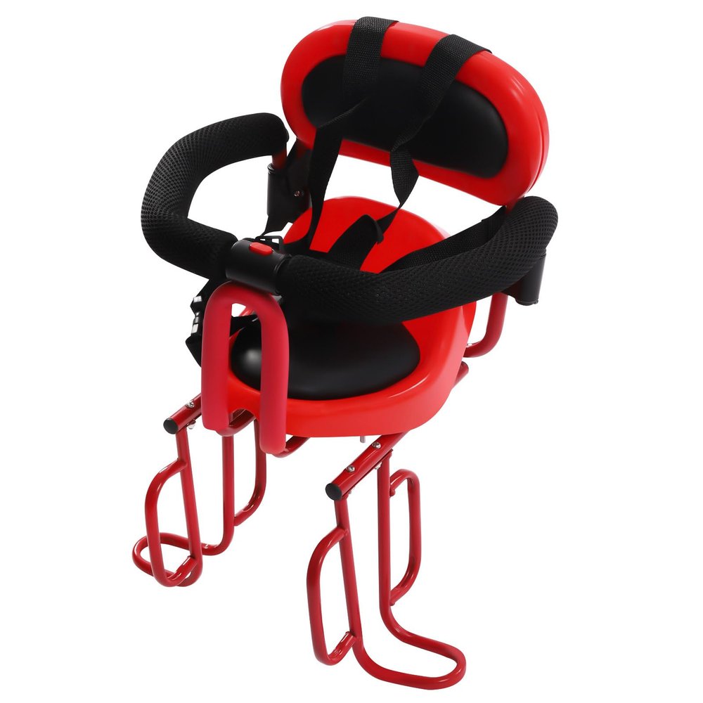 MUSESPANI Portable Rear Child Bike Seat, Soft Saddle Chair w/Foot Pedal, Front Mounted Baby Kids Safety Seat Carrier Adjusting Belt Buckle Easy Installation (red)