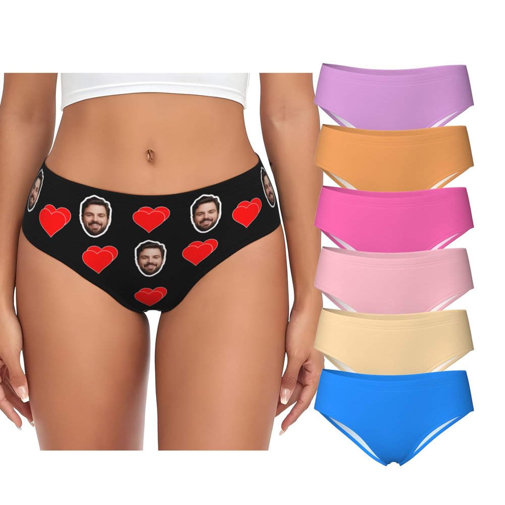 Custom Panties with Face Design Your Text Personalized Panties with Photo Personalized Sexy Funny Briefs Underwear for women Customizable Gift for Mom Wife Valentine Day 3X-Large