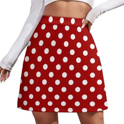 TVCATYE Polka Dots Red White Print Short Skirt Athletic Skorts Women Golf Skirts Mini Shorts Breathable High Waist Workout Exercise Skort