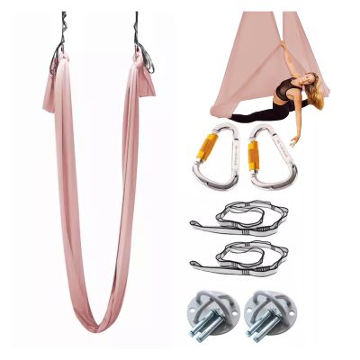 Aerial Yoga Hammock Swing Kit, Living Room Bedroom Gym Studio Classroom Anti Gravity Flying Yoga Hammocks Silk, Adults & Kids Fitness Equipment, Ceiling Mount with Fittings(Pink3,8yards (7.3m))