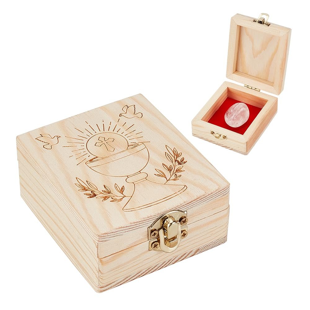 AHANDMAKER Keepsake Box, Wooden Storage Box Small Wood Box Wood Jewelry Box with Front Clasp and Fabric Decorative Box for Jewelry Storage Crafts Art Home Decoration