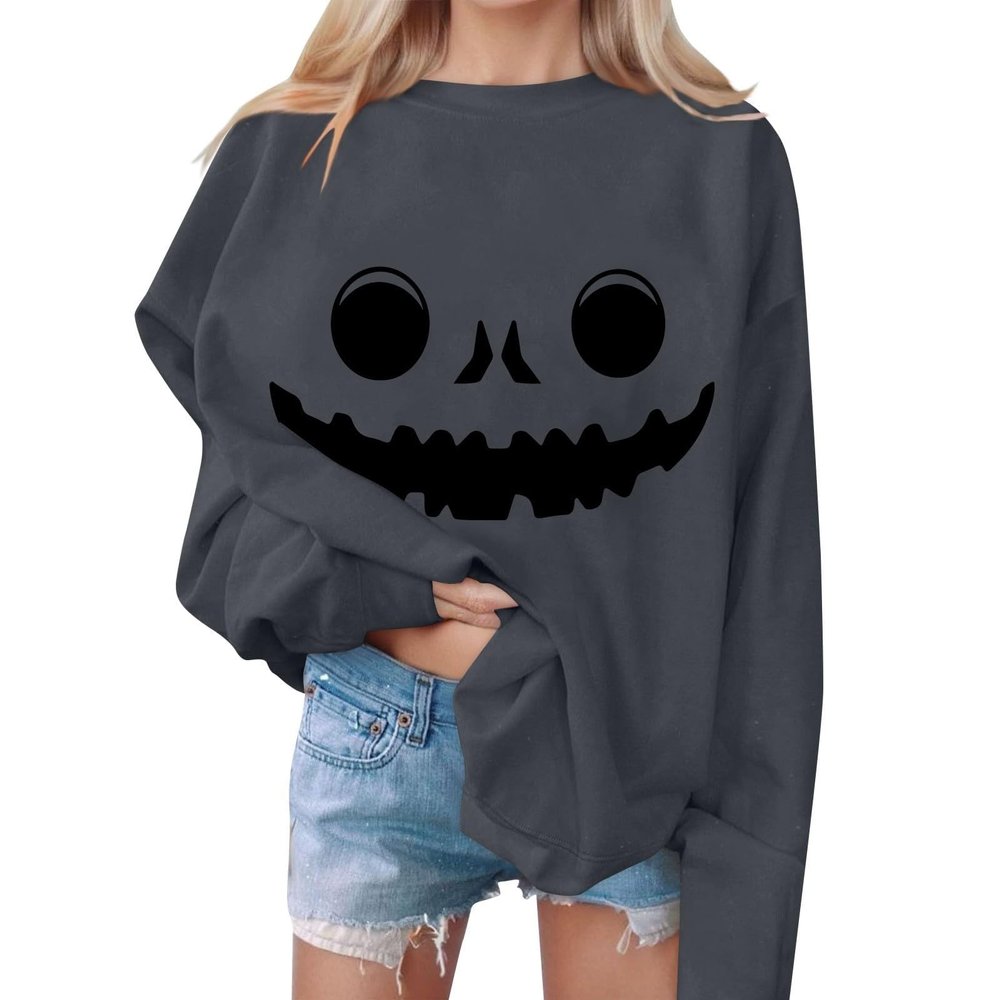 GOKKILRW Womens Pumpkin Sweatshirts 2024 Halloween Shirts Petite Long Sleeve Crewneck Casual Pullover Tops Cute Sweat Shirt Orange Sweatshirt Going Out Track Shirts