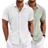 2 Pack Men's Short Sleeve Button Down Shirts Summer Casual Cotton Linen Shirt Lightweight Breathable Summer Tops (White+Green,Small)