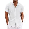 2 Pack Men's Short Sleeve Button Down Shirts Summer Casual Cotton Linen Shirt Lightweight Breathable Summer Tops (White+Green,Small) view 3