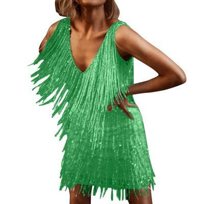 Dance Dresses for Women Sequin Cocktail Flapper Dress 1920s Fringe Mini Prom Party Homecoming Dress Green