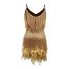 Dance Dresses for Women Halterneck Sequin Cocktail 1920s Flapper Dress Fringe Feather Prom Party Mini Dress Gold view 3