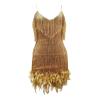 Dance Dresses for Women Halterneck Sequin Cocktail 1920s Flapper Dress Fringe Feather Prom Party Mini Dress Gold view 4
