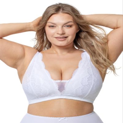 Kudreshov Lingerie Maria Cotton Stretch Lace Women's Bra Non-Padded, No Underwire, White, Plus Sizes B-DD, XXL 38C