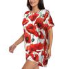 Red Poppy Flower Print 2 Pack Womens Pajama Sets Short Sleeve Top With Shorts S-Xxl view 2