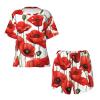Red Poppy Flower Print 2 Pack Womens Pajama Sets Short Sleeve Top With Shorts S-Xxl view 4