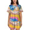 MINDBBDFJ Colorful Tie Dye Print 2 Pack Womens Pajama Sets Short Sleeve Top With Shorts S-Xxl Black view 1