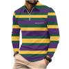 Big and Tall Polo Shirts for Men Striped Long Sleeve Quarter Zip Lightweight T-Shirts Casual Loose Pullover Tops Men's Hawaiian Shirts Multicolor L view 1