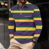 Big and Tall Polo Shirts for Men Striped Long Sleeve Quarter Zip Lightweight T-Shirts Casual Loose Pullover Tops Men's Hawaiian Shirts Multicolor L view 2