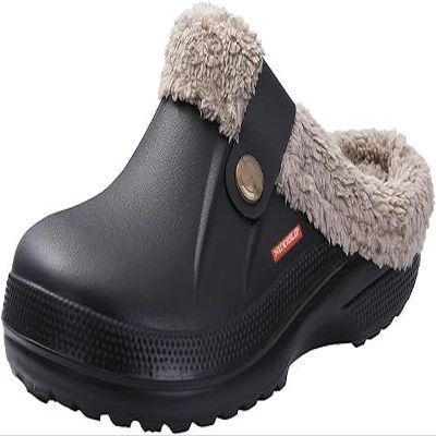 NIDDISLIP Unisex Winter Fur Lined Clogs Shoes Cushioned Fleece Clogs Indoor Outdoor Fuzzy Slippers Comfy Memory Foam Fluffy Lined Clogs Garden Waterproof Mules(Black-1,6/6.5)