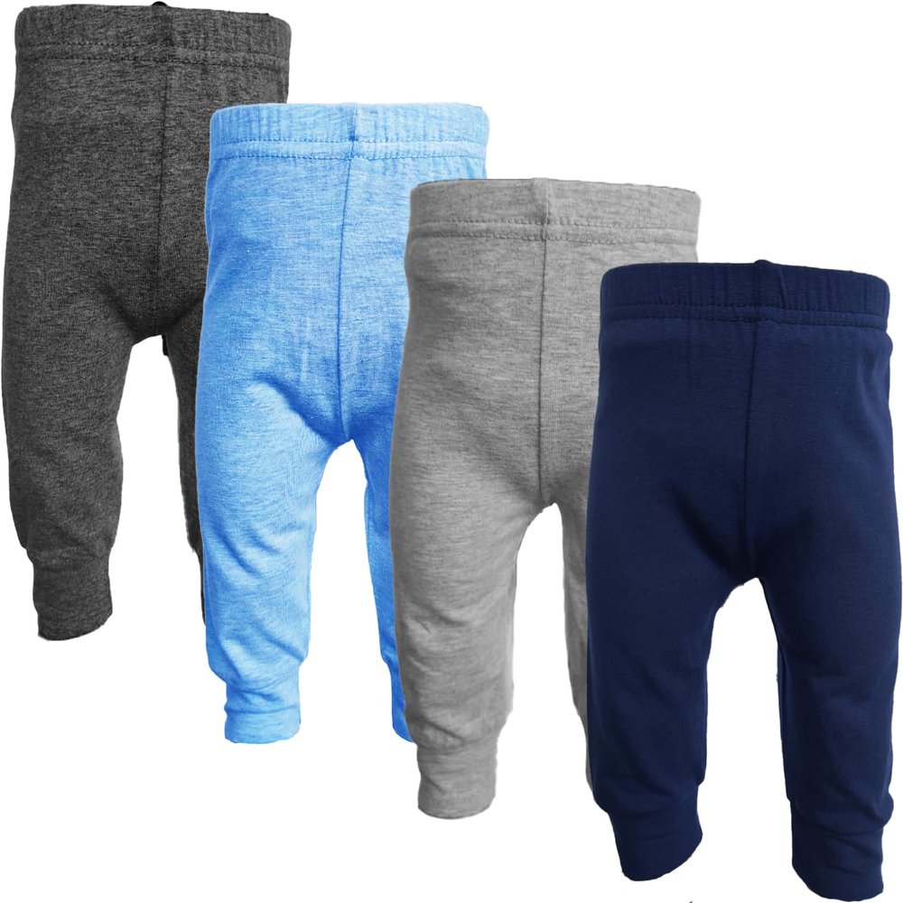 123 Bear Infant and Toddler Soft Cotton Spandex Boys and Girls Pants Multipacks (Blue 2, 2T)