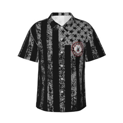 7th Infantry Division Men's Casual Hawaiian Shirts Holiday Beach Short Sleeve Shirts Black