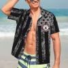 7th Infantry Division Men's Casual Hawaiian Shirts Holiday Beach Short Sleeve Shirts Black view 4
