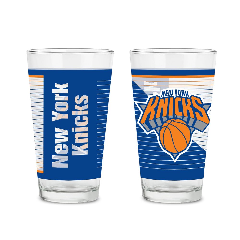 Rico Industries NBA Basketball New York Knicks 16 oz Pint Glasses with Digitally Printed Logo, Practical Set of 2 Classic Drinking Glasses