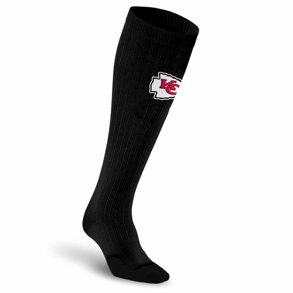 For Bare Feet NFL KANSAS CITY CHIEFS Marathon Compression Sock Black Small/Medium