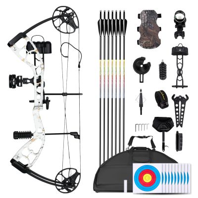 MOTION ZEUS Lightweight Compound Bow Kit for Pull Beginner and Intermediate Archer,19-70LBS Draw Weight,19"-30" Draw Length,Up to 320 FPS,Fully Adjustable Archery Hunting Equipment (White Camo)