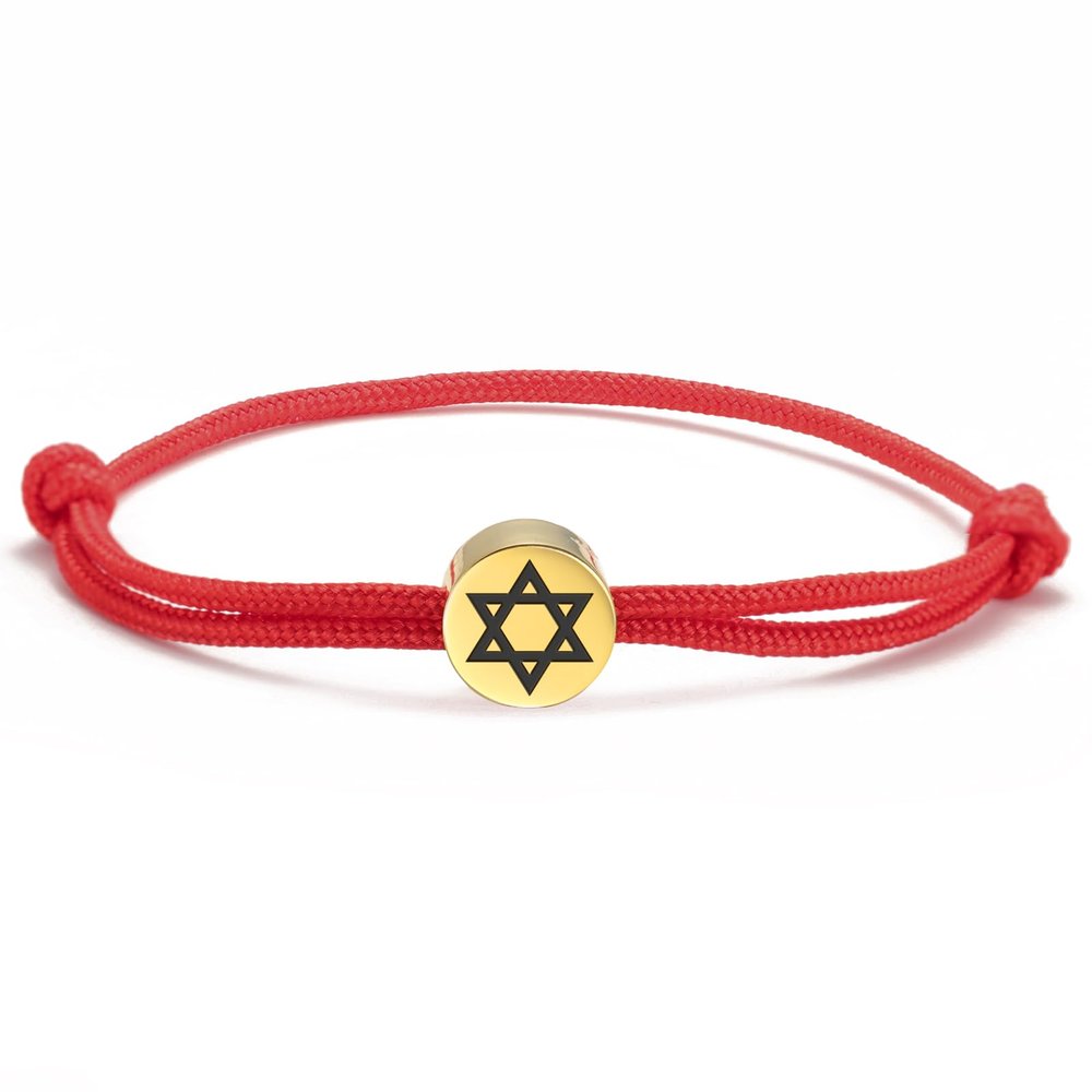 Dreamtimes Star of David Nautical Bracelet Handmade Stainless Steel Hexagram Pendant Jewish Link Bracelets Star of David Bracelet Lucky Protection Jewelry for Women Mens (Red)