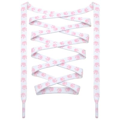 DANHUA Colored Printed Flat Shoelaces: 2 Pair White Pink Feet Patterned Shoe Laces for Sneakers 39 inch